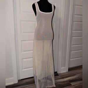 Sparkly Mesh Maxi Dress / Sheer Rhinestone Cover-Up
